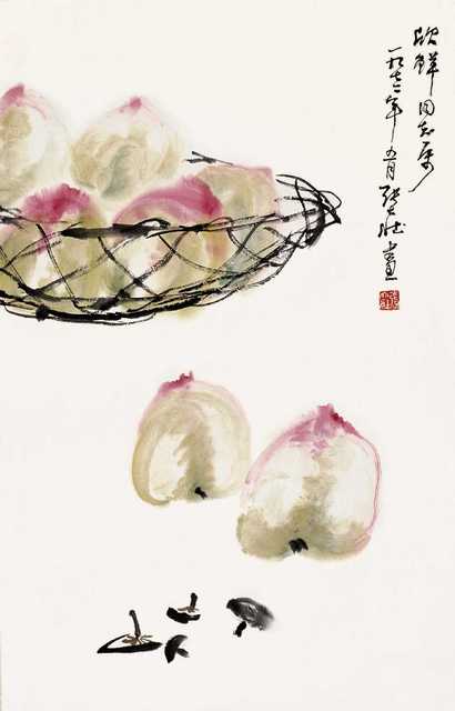 张大壮 寿桃 立轴